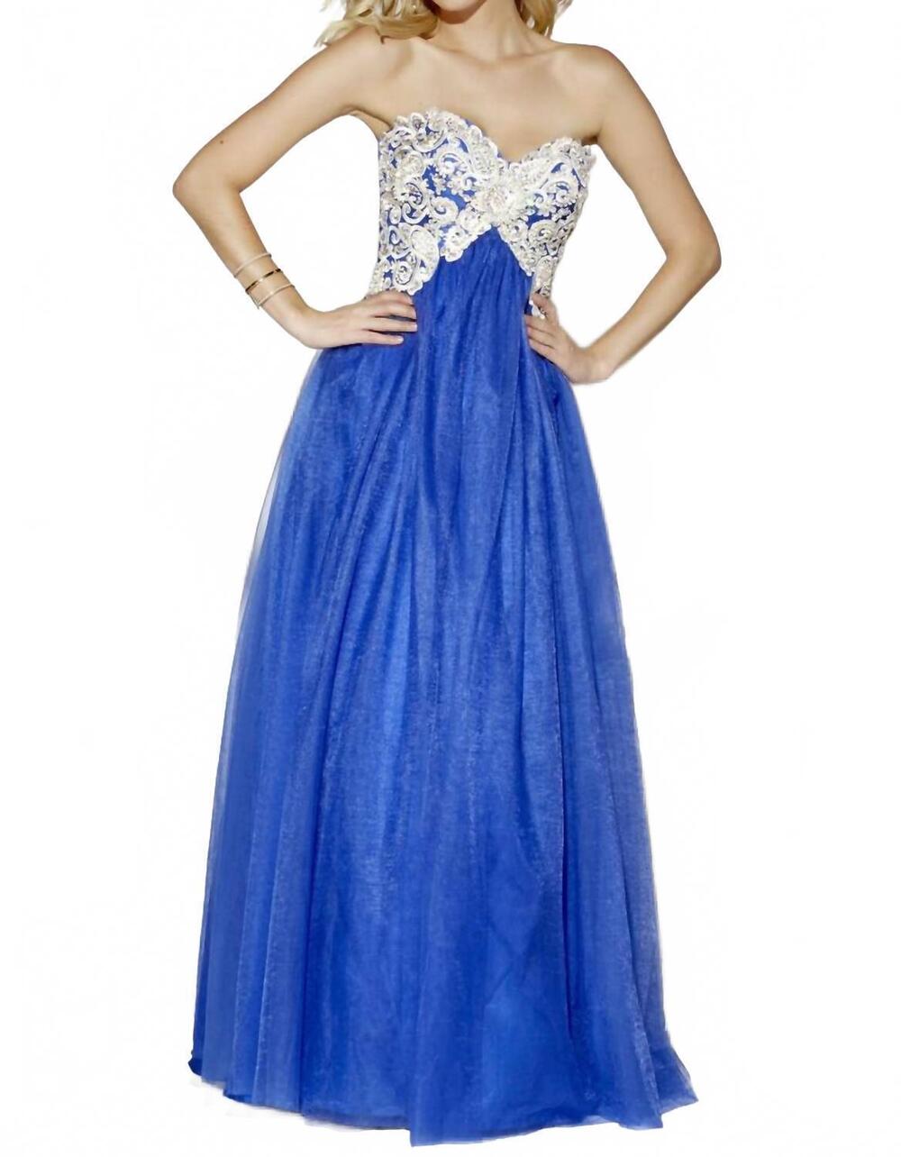 NEW JOSH & JAZZ sweetheart embroidery tulle prom dress in sapphire